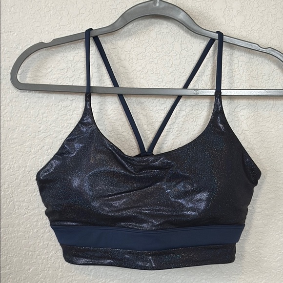 ZYIA Dark Blue sparkly metallic Leggings and Sports Bra Set Size 2 Medium - Picture 6 of 10